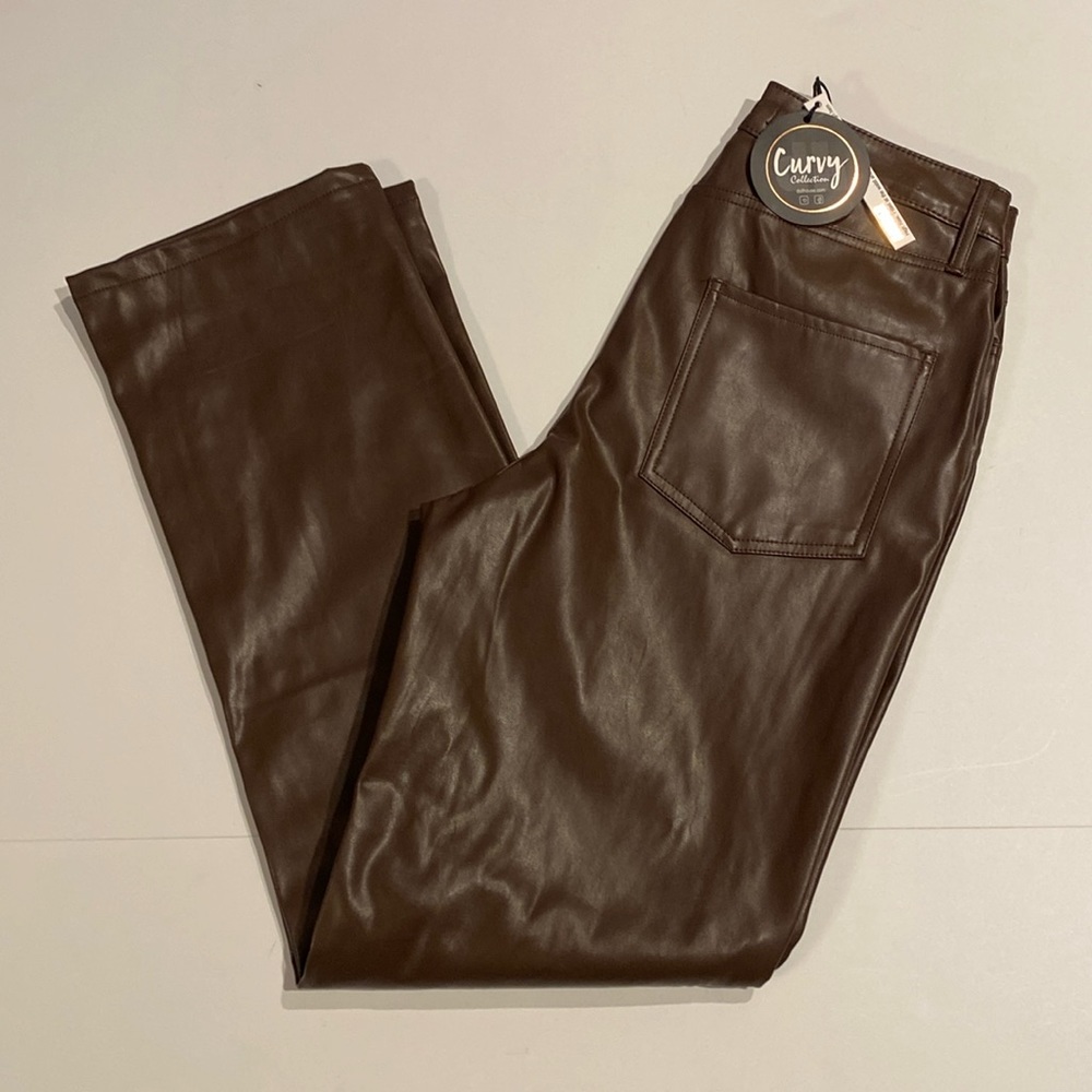 Dollhouse Juniors SZ 9/10 Brown Curvy Vegan Leather Pants New D4(e)